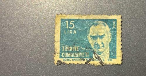 Türk Pulu - Turkish Stamp -  Postadan Geçmiş Pul Filateli -  DAMGALI - Atatürk Temalı Pul, 15 Lira - Türkiye Cumhuriyeti - NOSTALJİK DOĞUM GÜNÜ HEDİYESİ