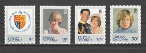 KRALİYET - 1982 Tristan Dan Cunha Adası Galler Prensesi Diana'nın Doğumunun 21. Yıldönümü Tam Seri MNH