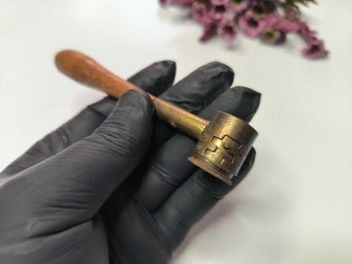 Antika Barut Ölçer - Antika Barutluk - Ahşap Saplı Metal Ölçü Hazneli