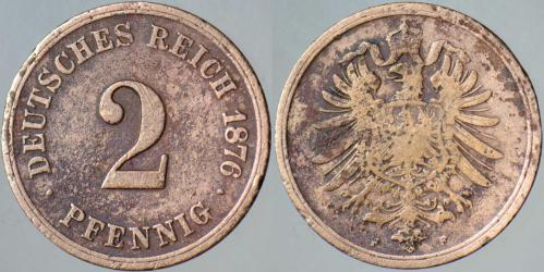 ALMANYA 2 PFENNİG 1876 F. I. WİLHELM DÖNEMİ.