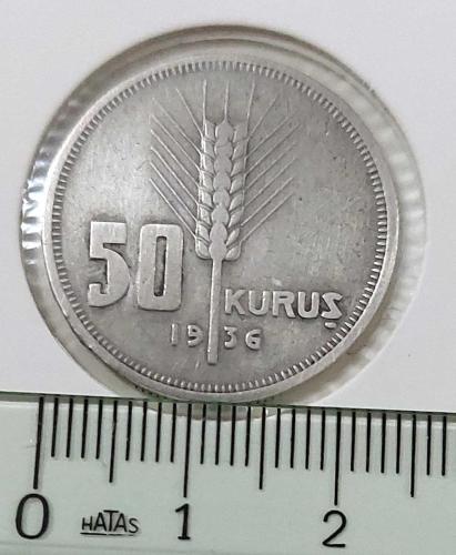 1936 GÜMÜŞ 50 KURUŞ ORİJİNAL MADENİ PARA 2P1WW2 ÇOK ÇOK TEMİZ ÇOK NADİR