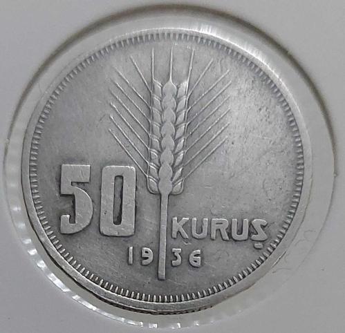 1936 GÜMÜŞ 50 KURUŞ ORİJİNAL MADENİ PARA 2P1WW2 ÇOK ÇOK TEMİZ ÇOK NADİR