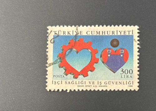 Türk Pulu - Turkish Stamp -  Postadan Geçmiş Pul Filateli - DAMGALI - İŞÇİ SAĞLIĞI VE İŞ GÜVENLİĞİ TEMALI PUL , 300 LİRA  - Türkiye Cumhuriyeti - NOSTALJİK DOĞUM GÜNÜ HEDİYESİ -1988
