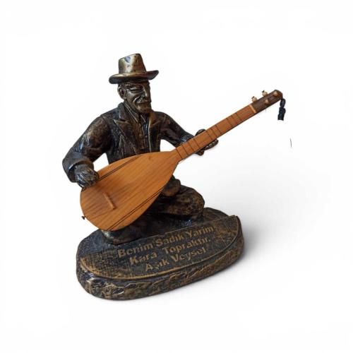 vintage ''benim sadık yarim kara topraktır''temalı Aşık Veysel döküm biblo & 16 cm