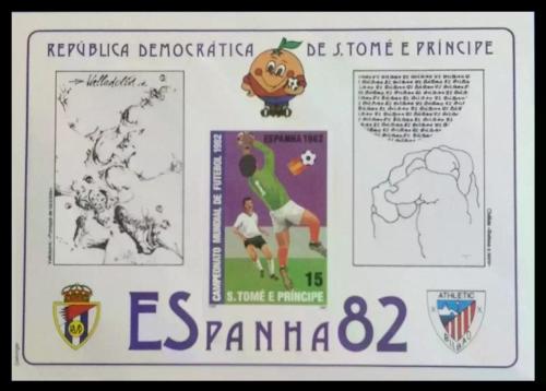 S.TOME PRINCIPE 1982 FIFA Dünya Kupası  ( İspanya ) - 7 ADET  FUTBOL konulu Perforesiz  MNH DAMGASIZ BLOK PUL   - Pul  Koleksyonu TAM SET   -  YABANCI Posta Pulu  Futbol