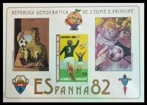 S.TOME PRINCIPE 1982 FIFA Dünya Kupası  ( İspanya ) - 7 ADET  FUTBOL konulu Perforesiz  MNH DAMGASIZ BLOK PUL   - Pul  Koleksyonu TAM SET   -  YABANCI Posta Pulu  Futbol