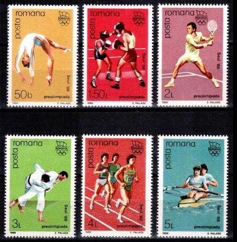1988 Romanya -  Seul Olimpiyatları  MNH  - Pul  Koleksyonu TAM SERi   -  YABANCI Posta Pulu  Spor Temalı Atletizm Kürek Kano Boks Tenis