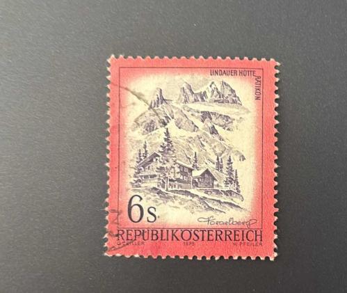 Avusturya Pulu - Österreich Austria Stamp - Postadan Geçmiş Pul Filateli -Damgalı - Avusturya'nın Vorarlberg Eyaletindeki Rätikon Dağlarında Dağ Kulübesini Tasvir Eden Posta Pulu , 6 PARA - YABANCI PULLAR - NOSTALJİK DOĞUM GÜNÜ HEDİYESİ