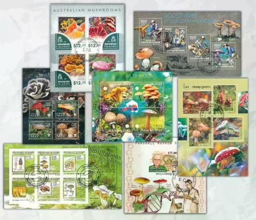 MANTAR  PULLARI Tematik Koleksiyon 7 ADET BLOK PUL   - Pul  Koleksyonu CTO Damgalı  -  YABANCI Posta Pulu  Fauna Mantar Tematik Blok Pul - Gerçek Pullar