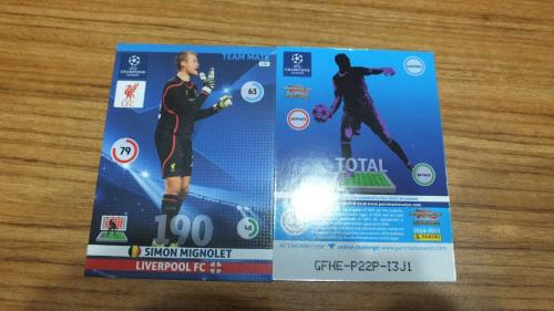 Panini Champions League 2014-15 Simon Mignolet Liverpool FC Base card No:154