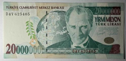 7. Emisyon 20 Milyon Türk Lirası D47 625405 Çil Kondisyonda Koleksiyonluk Eski Para