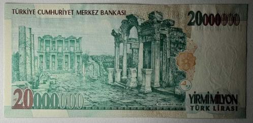 7. Emisyon 20 Milyon Türk Lirası D47 625405 Çil Kondisyonda Koleksiyonluk Eski Para