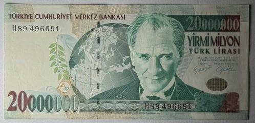 7. Emisyon 20 Milyon Türk Lirası H89 496691 Çil Kondisyonda Koleksiyonluk Eski Para