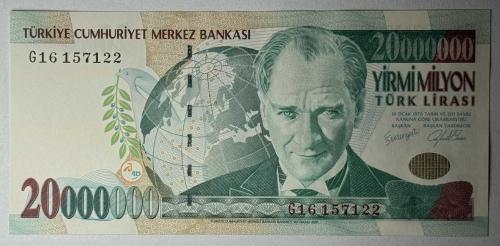 7. Emisyon 20 Milyon Türk Lirası G16 157122 Çil Kondisyonda Koleksiyonluk Eski Para