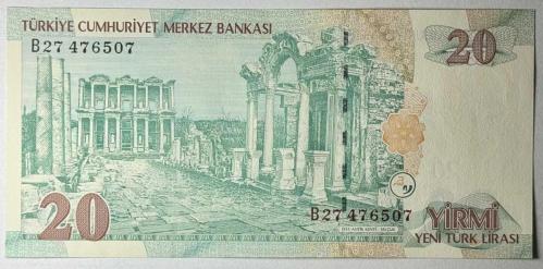 8. Emisyon 20 YTL Yeni Türk Lirası B27 476507 Çil Kondisyonda Koleksiyonluk Eski Para