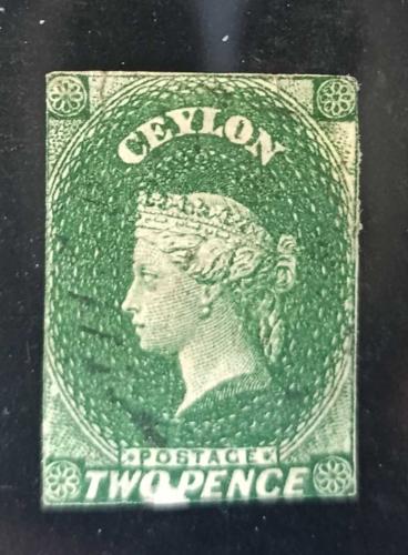 LOT.3 » İngiliz Sömürgesi Seylan 1857 _ 2 pence katalog 5500 tlDamgalı pul cok nadir