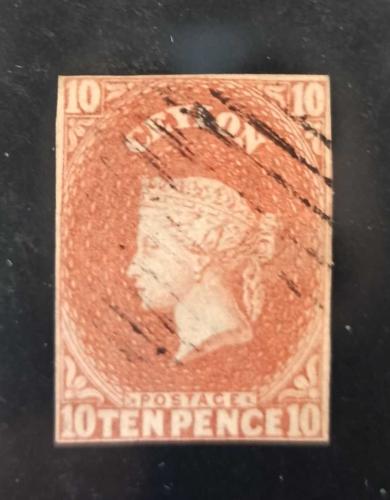 LOT.4 » İngiliz Sömürgesi Seylan 1857 _ 10 pence katalog 21000 tl Damgalı pul cok cok nadir