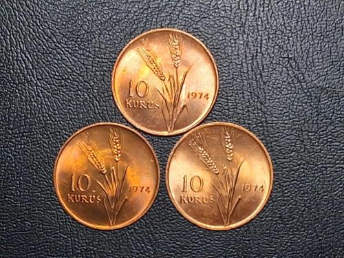 1974 YILI MADENİ 10 KURUŞ 3  ADET  ÇİL TCM 1345