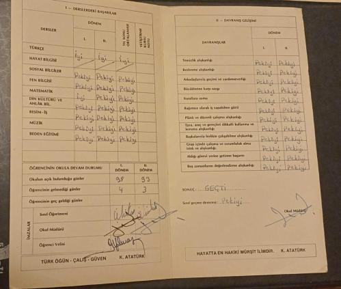 1985 - 1986 İlkokul ÖĞRENCİ KARNESİ ; İzmir, Karşıyaka Ankara İlkokulu