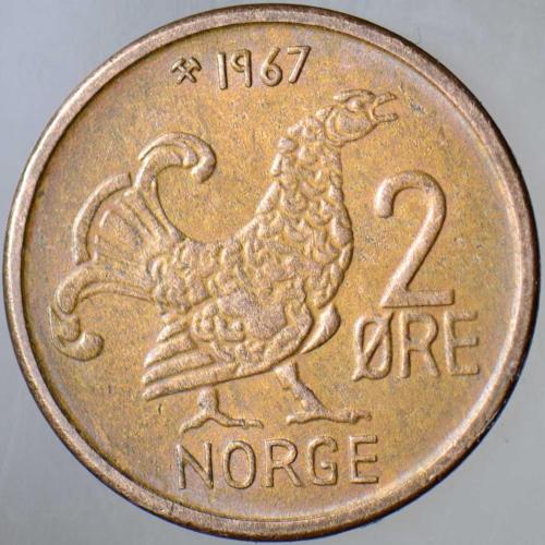 NORVEÇ 2 ÖRE 1967 KARA ORMAN TAVUĞU.