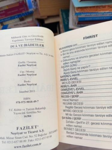 MÜBAREK GÜN VE GECELERDE YAPILMASI TAVSİYE EDİLEN DUA VE İBADETLER (CEP BOY) sarı şamua kağıt baskı