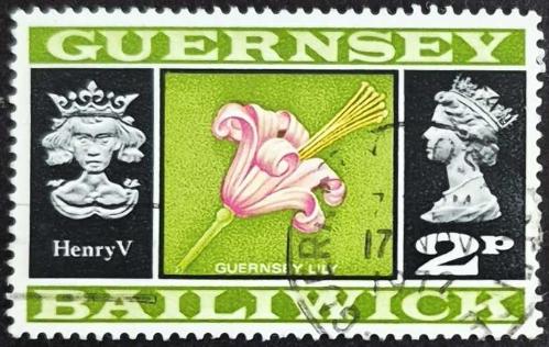 +++ GUERNSEY BAILIWICK ZAMBAK ÇİÇEĞİ       1969  - DAMGALI