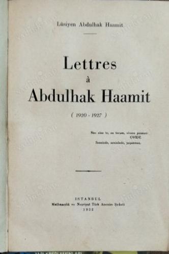 Lettres a Abdülhak Haamit 1920-1927