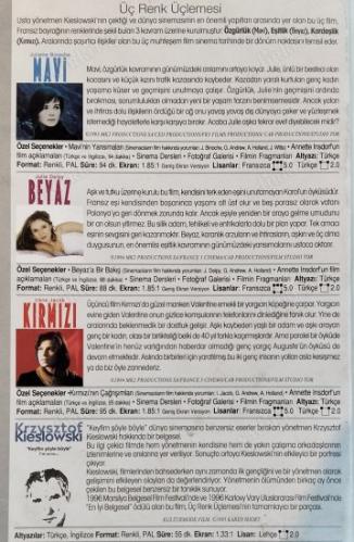 Krzysztof Kieslowski Üç Renk Üçlemesi + Belgesel(There Clours-troıs Coule): Mavi (Blue), Beyaz (Blanc) ,Kırmızı (Red ) + Keyfim Şöyle Böyle / 7 DVD