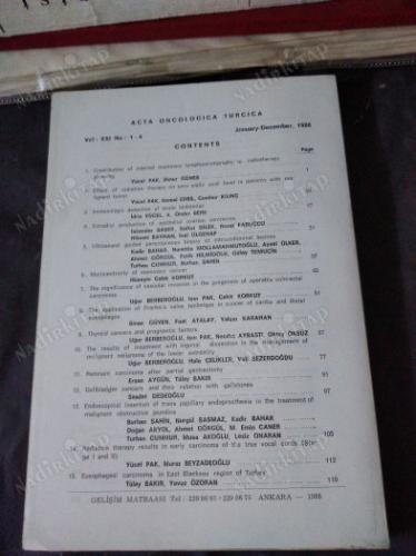 ACTA ONCOLOGICA TURCICA CİLT XXI SAYI 1-2-3-4 1988 ANKARA ONKOLOJİ HASTANESİ BÜLTENİ