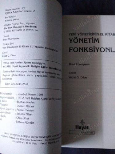 YÖNETİM FONKSİYONLARI Yeni Yöneticinin El Kitabı 1
