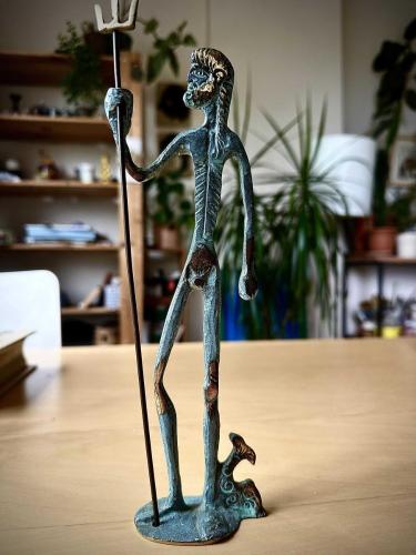 Vintage Yunan El yapımı dekoratif,ağır bronz/pirinç büyük boy Poseidon  heykeli