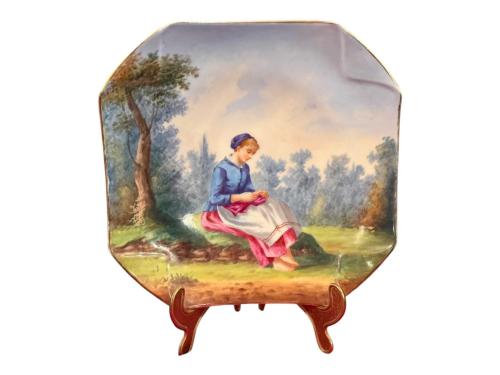fransız el boyama dekor tabağı - 22 cm x 22 cm