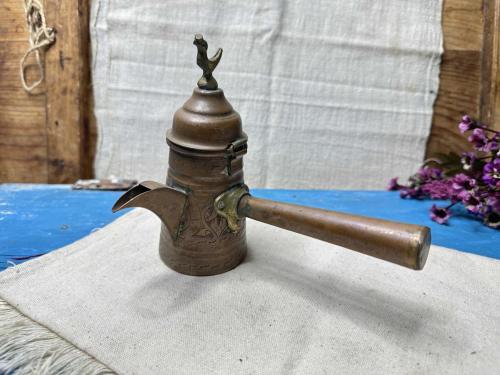 Antika Bakır Cezve - Dövme Bakır Mırra Cezvesi - Kuş Detaylı  Türk Kahve Cezvesi - Osmanlı Modeli