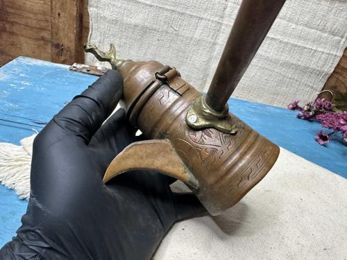 Antika Bakır Cezve - Dövme Bakır Mırra Cezvesi - Kuş Detaylı  Türk Kahve Cezvesi - Osmanlı Modeli