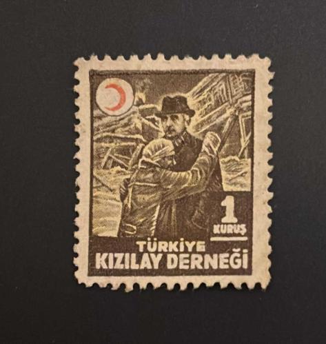 Türk Pulu - Turkish Stamp -  Postadan Geçmiş Pul Filateli - TÜRKİYE KIZILAY DERNEĞİ TEMALI PUL, 1 KURUŞ - Türkiye Cumhuriyeti - NOSTALJİK DOĞUM GÜNÜ HEDİYESİ