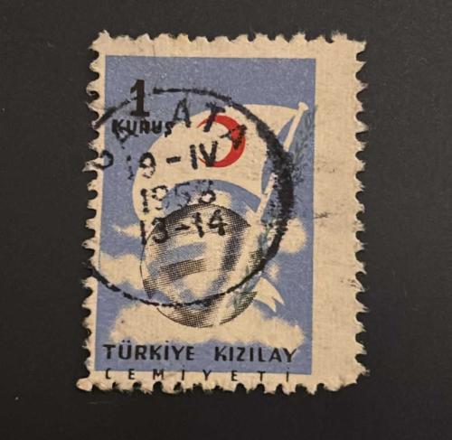 Türk Pulu - Turkish Stamp -  Postadan Geçmiş Pul Filateli - 1958 DAMGALI - TÜRKİYE KIZILAY CEMİYETİ TEMALI PUL, 1 KURUŞ - Türkiye Cumhuriyeti - NOSTALJİK DOĞUM GÜNÜ HEDİYESİ