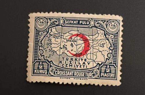 Türk Pulu - Turkish Stamp -  Postadan Geçmiş Pul Filateli - TÜRKİYE KIZILAY CEMİYETİ ŞEFKAT PULU,  1/2 KURUŞ - Türkiye Cumhuriyeti - NOSTALJİK DOĞUM GÜNÜ HEDİYESİ