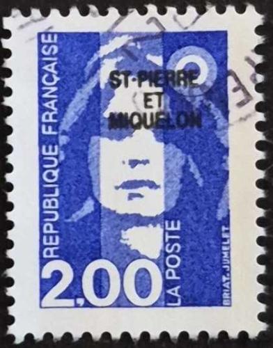 +++ ST. PIERRE ET MIQUELON MARIANNE      1990     2.00F SÜRŞARJLI   - DAMGALI