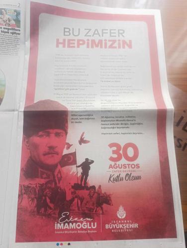 Sözcü Gazetesi - Turkish Newspaper - 30 Ağustos 2019 - Atatürk nutuk'ta böyle demişti 30 Ağustos zaferi muazzam bir eserdir - Genelkurmay eski başkanı İlker Başbuğ'dan 30 Ağustos mesajı  Uğur Dündar'ın röportajı - yeni 30 Ağustos yazan Necati Doğru - kaybetseydik yazan Yılmaz Özdil - Trikupis yazan Emin Çölaşan - Ekrem İmamoğlu 30 Ağustos zafer Bayramı kutlu olsun - Atatürk hem düşmanı hem işbirlikçileri yendi - Atatürk Bursa'nın işgali için ne dedi - işte milli mücadelenin kadın kahramanları fotoğraflar - Fahrettin Paşa'nın destansı süvarileri - saat 5.30 taarruz topçu ateşi ile başladı fotoğraflar - Kara Fatma ( Seher Erden ) Şerife Bacı Çete Emir Ayşe Fotoğrafı - Nazım Hikmet Kuvayi milliye destanı 8. bap - Atatürk dumlupınar'da iki yıl sonra o tarihi anı böyle anlattı - Mustafa Kemal Paşa Uşak'ta fotoğraf - 30 Ağustos Zafer Bayramı Hayko Cepkin konseri Aydın Büyükşehir belediyesi - Yapı Kredi Bankası 30 Ağustos Zafer Bayramı kutlu olsun - Dilek İmamoğlu röportajı - 30 Ağustos 1922