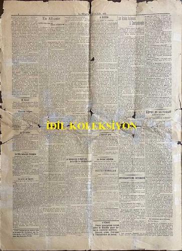 Fransızca La Turquie Gazetesi, Orijinal Dönem Basım, LA TURQUIE, JOURNAL FRANÇAIS QUOTIDIEN, POLITIQUE, COMMERCIAL, FINANCIER - 14 Temmuz 1910 - Sayı: 163 - Hicri: 7 Receb 1328 - Rumi: 1 Temmuz 1326 - Girit Meselesi: Düvel-i Muazzama'nın Osmanlı İmparatorluğu'nun Protestosuna Cevabı: Akşam Saatlerinde Yunan Bir Meslektaşın Aktardığına Göre, Düvel-i Muazzama, Yunanistan Kralı'nın Müdahalesine İlişkin Osmanlı İmparatorluğu'nun Protestosuna Şu Şekilde Yanıt Verdi: “Koruyucu Güçler, Normal Bir Durumun Yeniden Sağlanmasına ve Barışın Sağlanmasına Yönelik Her Adımı Takdir Eder. Kral George'un Bu Yönde Attığı ve Alma Hakkına Sahip Olduğu Bu Adım, Koruyucu Güçler Tarafından Ancak Takdir Edilebilir.” - Boykot 