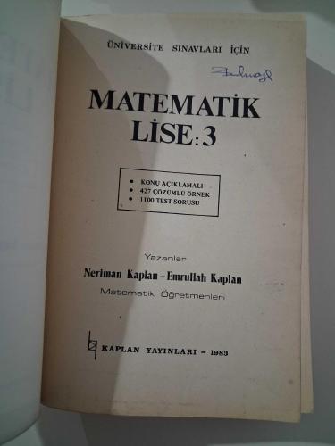 Üniversite Sınavları İçin  MATEMATİK LİSE 3  ( Konu Açıklamalı / 427 Çözümlü Örnek / 1100 Soru ) - 1983