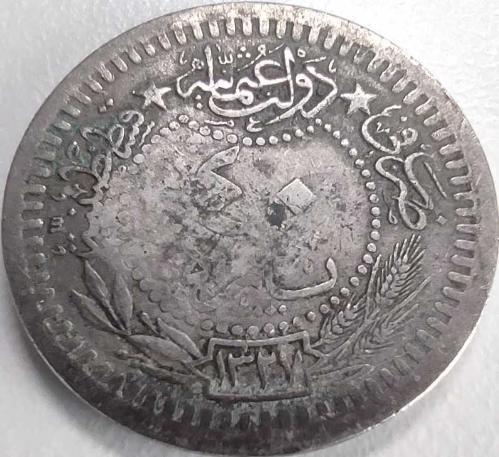 Hicaz 1909 (H.1327) 40 Para Sultan Reşad Hicaz Darplı (Kontrmark) Nadir Madeni Para - Cülüs ?