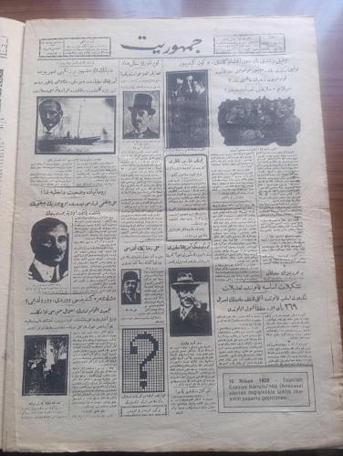 Cumhuriyet 100. Yıl Gazetesi - Turkish Newspaper - 19 Mayıs 1981 - Cumhuriyet gazetesinin 7 Mayıs 1924 günü çıkan ilk sayısı tıpkıbasım - Atatürk'ün fotoğrafı - büyük Önder Atatürk kurucumuz Yunus Nadi İle fotoğraf - Osmanlıca Cumhuriyet Gazetesi sayfaları - 26 Teşrinisani ( Kasım) 1927 kurucumuz Yunus nadi'nin Kurtuluş Savaşı'nda Ankara'da yayınladığı Yenigün Gazetesinin öncülüğü ve cumhuriyetin desteği ile yapılan Zafer anıtının açılış törenini yansıtan sayı - 10 Nisan 1928 teşkilat-ı esasiye kanunu'nda yapılan değişiklikle laiklik anayasasının yaşama geçirilmesi - 5 Eylül 1928 cumhuriyetin yeni harflerle okuyup yazmayı kolaylaştırmak amacıyla yayınladığı levha Fotoğrafı - bugün merasimle cemiyeti akvama giriyoruz 18 Temmuz 1932 - İlk dil kurultayı bugün toplanıyor 26 Eylül 1932- Onuncu yılın bayramı - eski devirlerin artığı lakap ve ünvanlar kaldırıldı 27 Teşrinisani 1934 - Kubilay abidesi dün büyük merasim ve tezahüratla açıldı 27 Birincikanun 1934 - 19 Mayıs 1919