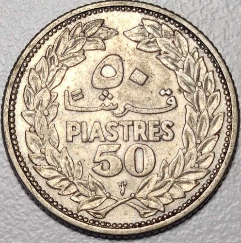 ( GÜMÜŞ ) 1952 - LÜBNAN - 50 Piastre  (  ÇOK ÇOK TEMİZ )