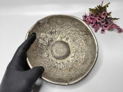 Antika Bakır Hamam Tası - İşlemeli Göbekli - Şifa Tası - Büyük Boy - GÜMÜŞ RENKLİ