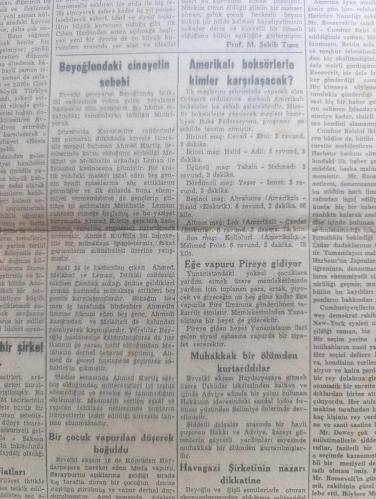 Cumhuriyet Gazetesi - Turkish Newspaper - 10 İkinciteşrin (Kasım) 1944 - büyük milletin büyük atası yazan Nadir Nadi Başmakale - büyük matem günümüz Türk milleti ebedi şefi Kahraman Atatürk'ten altı sene evvel bu sabah ayrılmıştı - Milli Şef İsmet İnönü'nün Türk milletine beyannamesi - Altıncı yıldönümünü Ulus gazetesinin bu sabahki başyazısı - 10 ikinciteşrin çizen Cemal Nadir - altı yıl evvel ölen fani Mustafa Kemal burada yatıyor Fotoğrafı - bugün bütün yurtta Atatürk'ün Aziz hatırası ihtifallerle anılacak - gençlik İstanbul'da sarayburnu'ndaki Atatürk heykeline ve Taksim abidesine çelenk koyacak - halkevlerinde ve mekteplerde yapılacak toplantılar - Atatürk'ten vecizeler - Altıncı yıldönümünde Ata kitap'tan alınacak dersler yazan İsmail Habib Sevük - Halkalı köyünde yapılan okul Dün açıldı - Kızılay yeni aç ocağı açıyor - Atatürk'ü düşünürken hayatiyetimizin büyük timsali yazan profesör M. Şekip Tunç - Amerikalı boksörlerle kimler karşılaşacak - İstanbul şilebi geldi -10 Kasım 1938