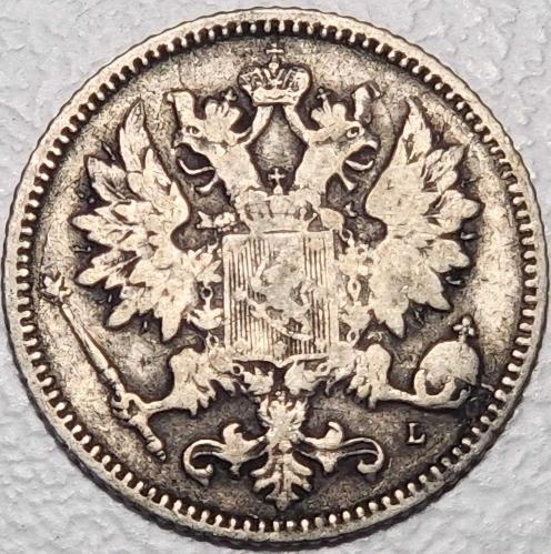 ( GÜMÜŞ ) 1890 - FİNLANDİYA - 25 Penniä  (ÇOK TEMİZ )