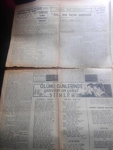 Cumhuriyet Gazetesi - Turkish Newspaper - 10 Kasım 1949 - Atatürk için kanun yazan Nadir Nadi Başmakale - büyük milli matem günümüz - Atatürk portresi resim - Atatürk'ü 11 yıl önce bu sabah dokuzu beş geçe kaybetmiştik - bütün yurt bugün heyecanla Atatürk'ü anıyor - üniversiteler mektepler ve bütün halkevlerinde toplantılar yapacak - Atatürk inkılaplarını sofya'da ataşemiliterken tasarlamış bulunuyordu - Atatürk'ün sofya'dan arkadaşı Şakir Zümrenin o zamana ait hatıraları - Atatürk'ün hayatına ait bilmediğimiz iki hatıra - Atatürk'ün katibi umumisi Hasan Rıza Soyak serbest fırka ve Hatay günlerini anlatıyor fotoğraf - Atatürk'ün hayat senfonisi Yazan İsmail Habib Sevük - gençliğe hitabe Atatürk - Atatürk'ün ölüm günlerinde yazılan en güzel şiirler - Atamızı Tavaf şiiri yazan İbrahim Alaattin - Atatürk'ün arkasından nasıl ağlanmaz yazan Haydar Berköz - Turgut Reis yazan halikarnas balıkçısı Yazı Dizisi  - Atatürk'ün hayatı İpek Taksim ve Alkazar sinemalarında - 10 Kasım 1938