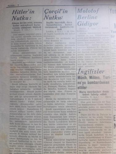 Halk Gazetesi - Turkish Newspaper - 10 İkinciteşrin (Kasım) 1940 - Atatürk'ün İkinci Ölüm Yılı 10 Kasım 1938 10 Kasım 1940 fotoğraf - büyük Türk milletine yazan Reisicumhur İsmet İnönü - Aşık Ömer'in Atatürk'e ağıtı - Atatürk'ü hazin bir törenle anıyoruz - Türk milleti bugün büyük kaybının 2. yıldönümünü hazin bir ihtifalle açacaktır - bugün saat 9.05'te bütün halkevlerinde ve halk odalarında Halkevi  ve halk odası olmayan yerlerde parti merkezlerinde de bir ihtifal toplantısı yapılacaktır - Atatürk köşesi - mekteplerde ve halkevlerindeki toplantılarda Milli Şef İsmet İnönü'nün Atatürk hakkındaki beyannamesi okunarak toplantıya son verilecektir - dünyanın dili Atatürk'ü konuşuyor - İngiliz görüşü Kemal Atatürk'ün yeni Türkiye'nin kurucusu ve yapıcısı olan o meşhur Mustafa Kemal Paşa'nın şahsında büyük asker büyük devlet adamı ve büyük şef ölmüştür - Fransız görüşü ölüm mağlubiyeti nedir bilmeyen bu adamı Atatürk'ün mağlup etmiştir fakat onun muazzam eseri bakidir - 10 Kasım 1938