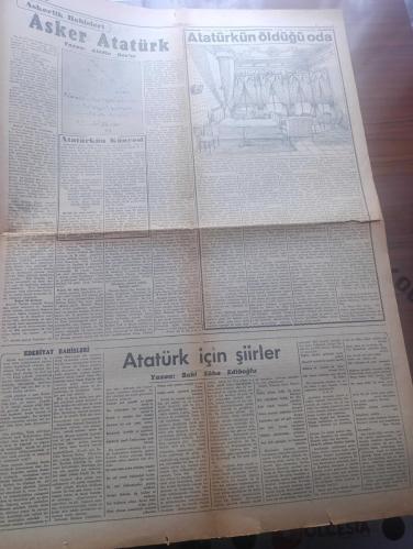Cumhuriyet Gazetesi - 10 Kasım 1950 - Asıl Güven Yazan Nadir Nadi Başmakale - Büyük Milli Matem Günümüz - Atatürk'ün Fotoğrafı - Atatürk'ü 12 Yıl Önce bu sabah dokuzu beş geçe kaybetmiştik - Eski Kocaeli Milletvekili Süreyya Yiğit Atatürk Tam Otuz Senelik Arkadaşımdı Atatürk'e ait hatıraları - Atatürk'ün hiç görmediğimiz bir fotoğrafı Trablusgarp'ta - Cumhurbaşkanı Celal Bayar'ın Atatürk'e Dair İhtisasları - Yabancı Radyolar Ve Atatürk - Ali Ulvi Atatürk Çizim  - Atatürk'e Dair Hatıralar Doktor Nihad Reşad ve Abrevaya Hatıralarını Anlatıyor - Kore'de Savaş Birliğimiz Cepheye Gidiyor - Amerikan Askerî Yardımı Programı Gözden Geçirilecek - Truman'ın Cumhurbaşkanımız Celal Bayar'a Telgrafı - Ya Sabûr Yazan Burhan Felek Köşe Yazısı - Atatürk Ve Spor - Atatürk'ün Ölüm Yıldönümünde İnkılap Müzesini Ziyaret Fotoğraf - Atatürk'ün Öldüğü Oda Yazan Haluk Yusuf Şehsuvaroğlu Yazı Dizisi - Atatürk İçin Şiirler Yazan Baki Süha Ediboğlu - Washington'la Atatürk Arasında Benzerlikler - 10 Kasım 1938